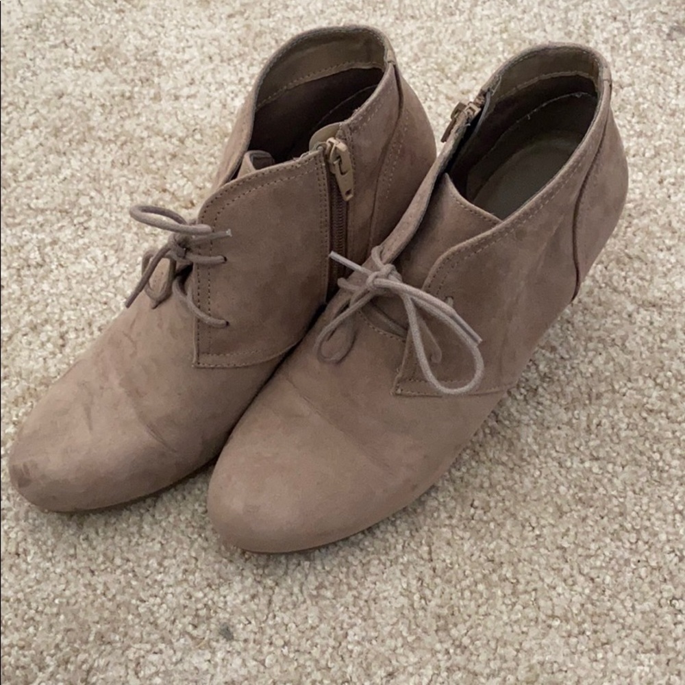 Brown wedge booties
